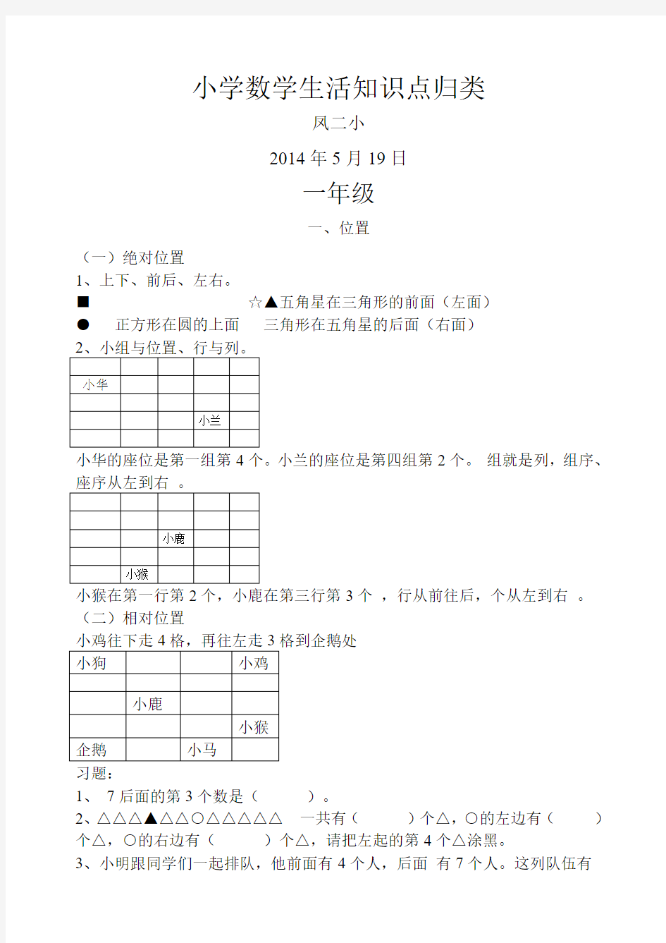 小学数学广角知识点归类