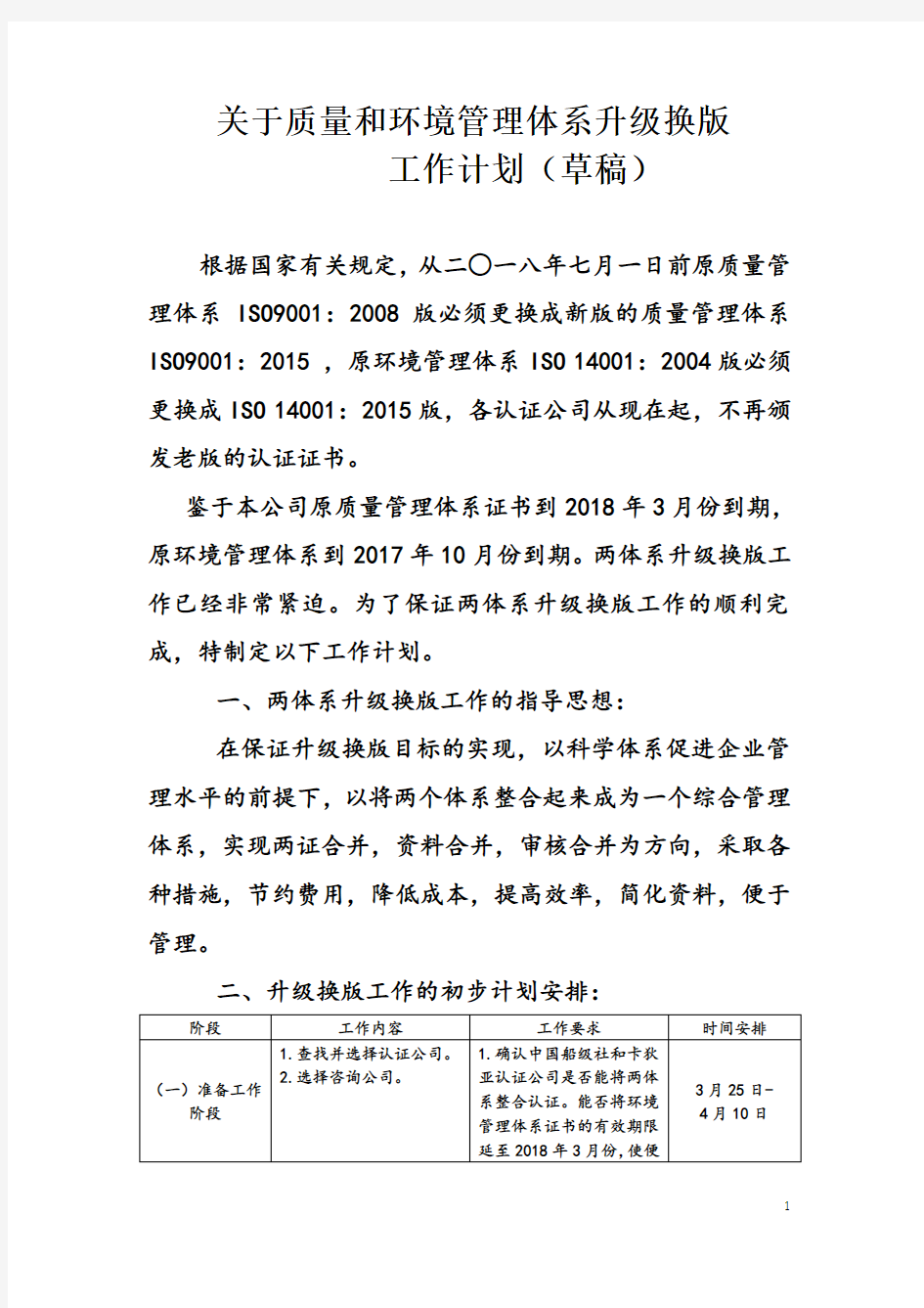 关于质量、环境管理体系换证审核工作的实施计划