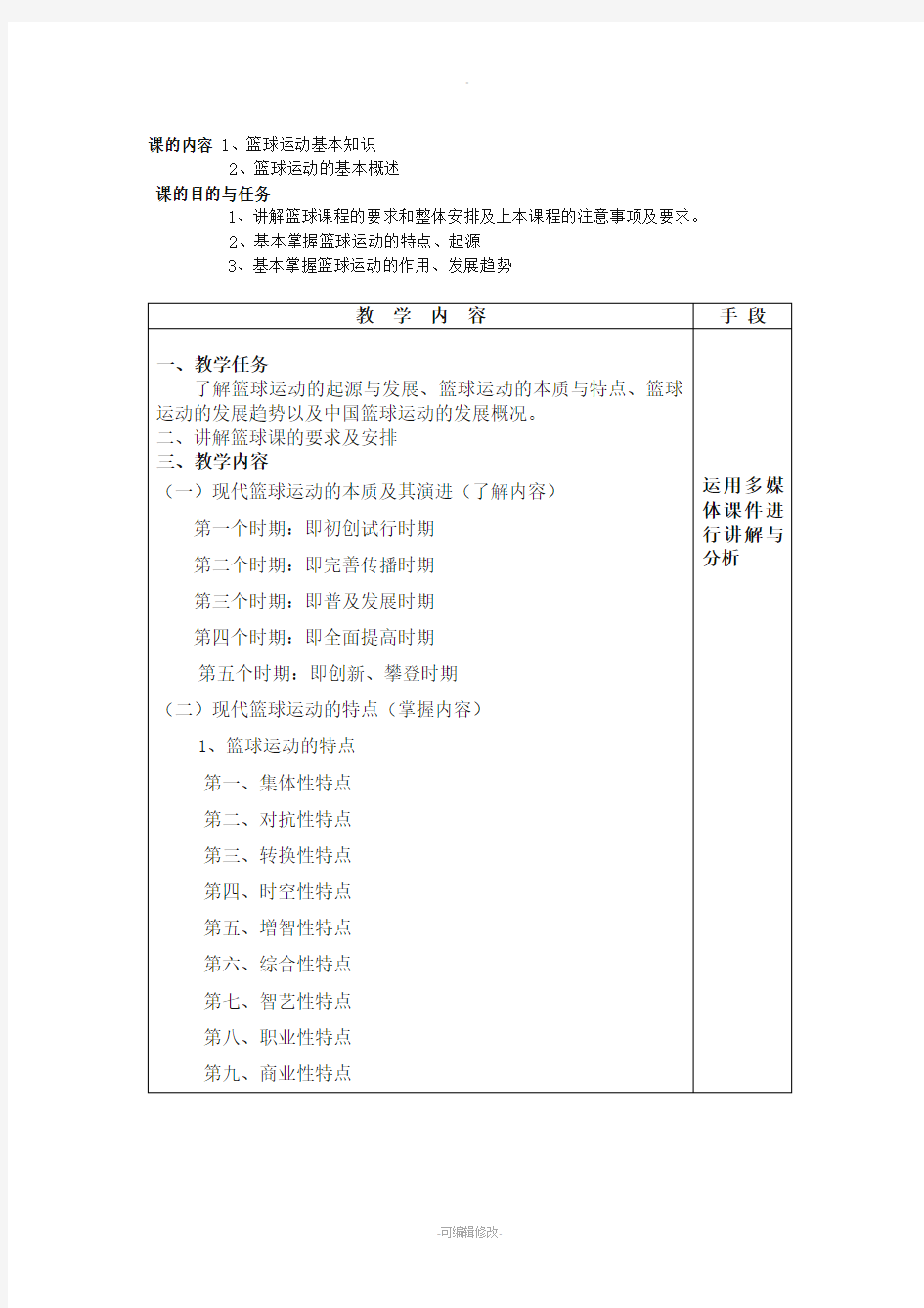 初中篮球教学教案全集