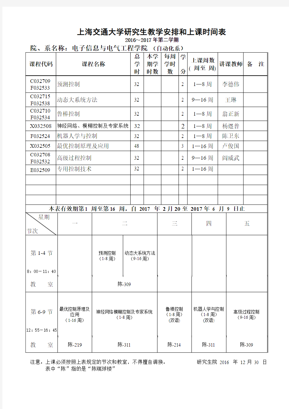 上海交通大学研究生教学安排和上课时间表-上海交通大学-电子信息