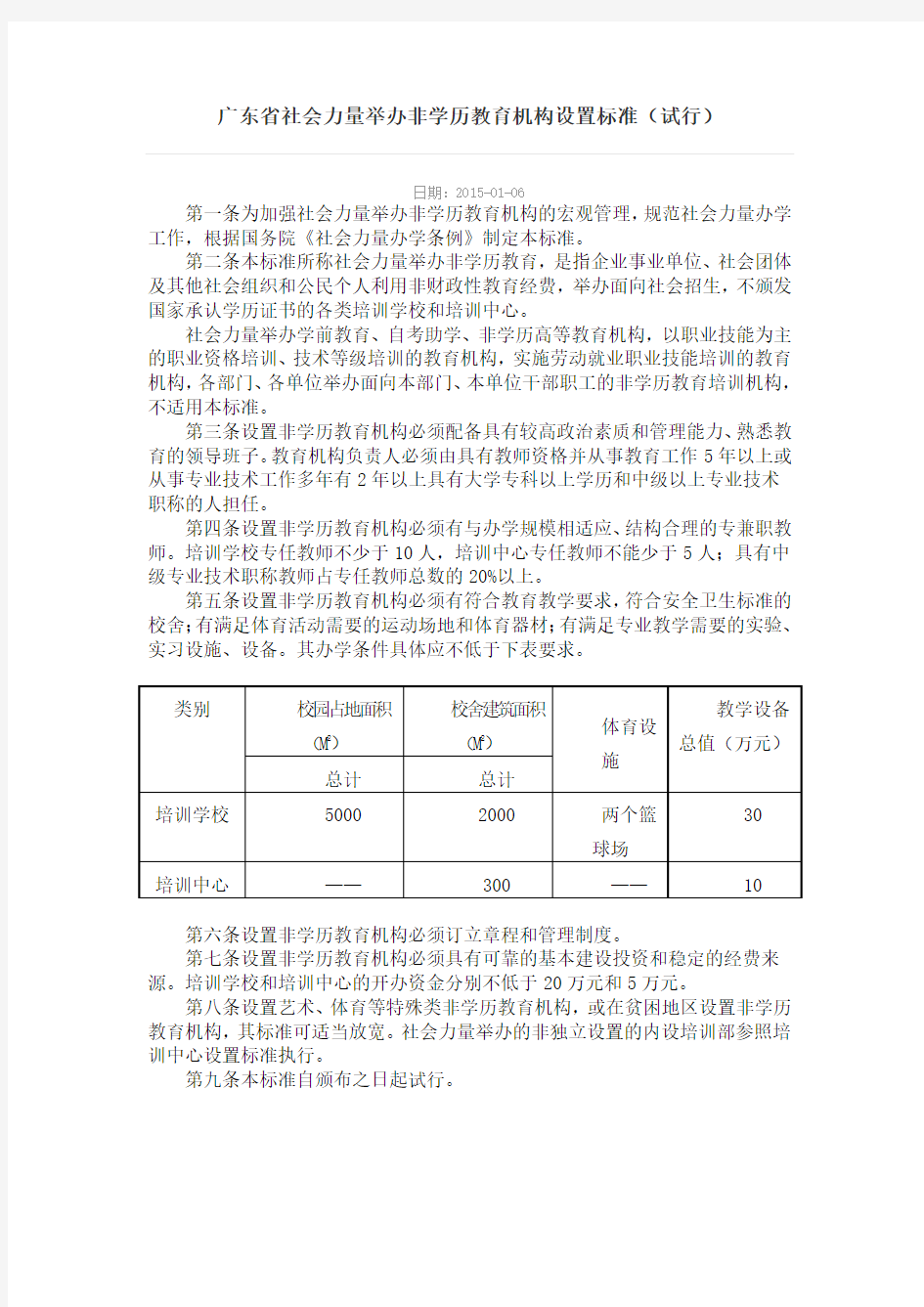 广东省社会力量举办非学历教育机构设置标准(试行)