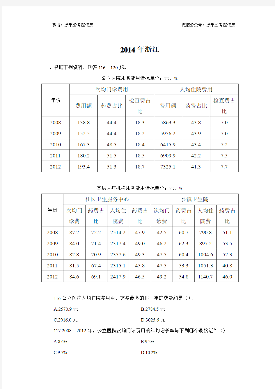 2014年浙江公务员行测真题-资料分析(A卷)