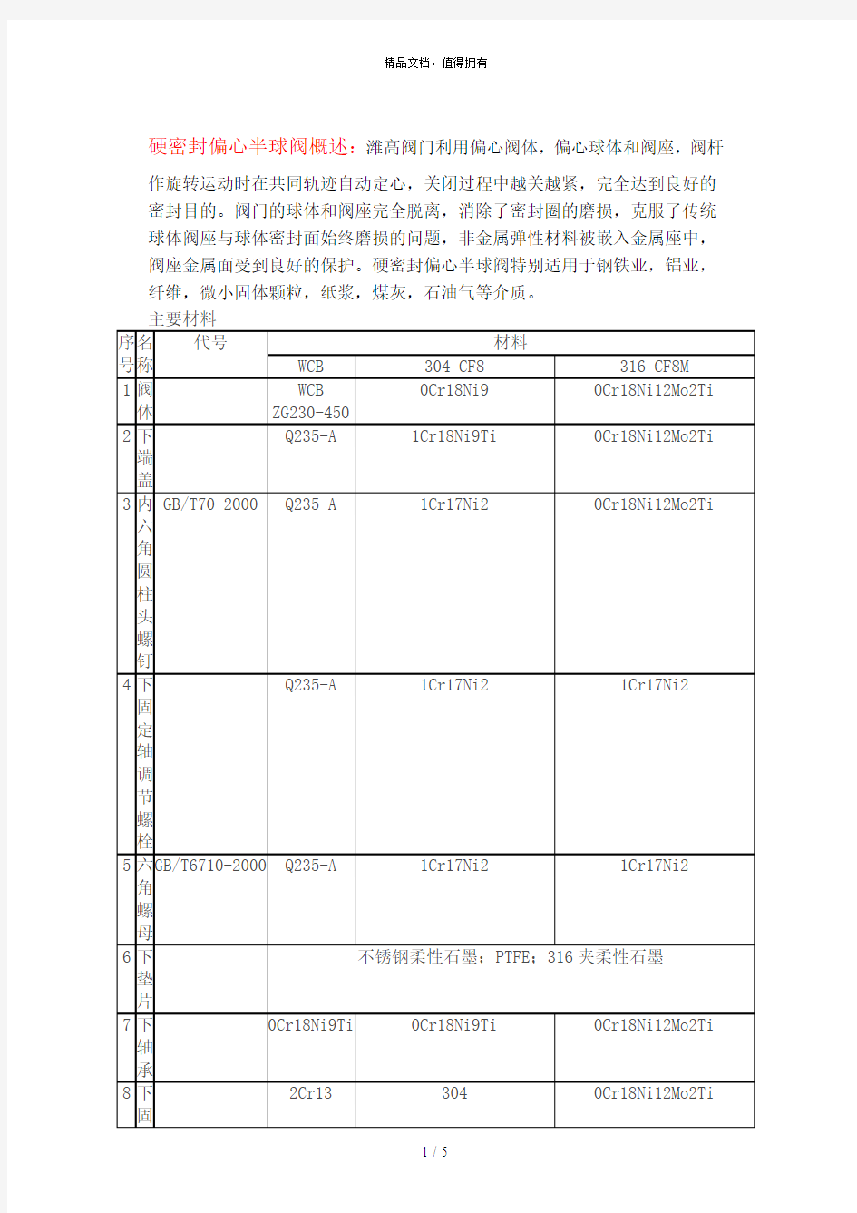 硬密封偏心半球阀概述