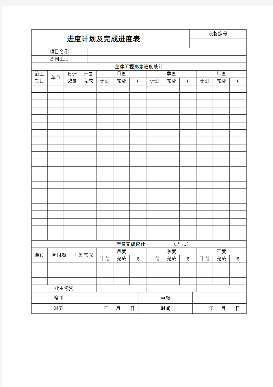 项目进度计划及完成进度表