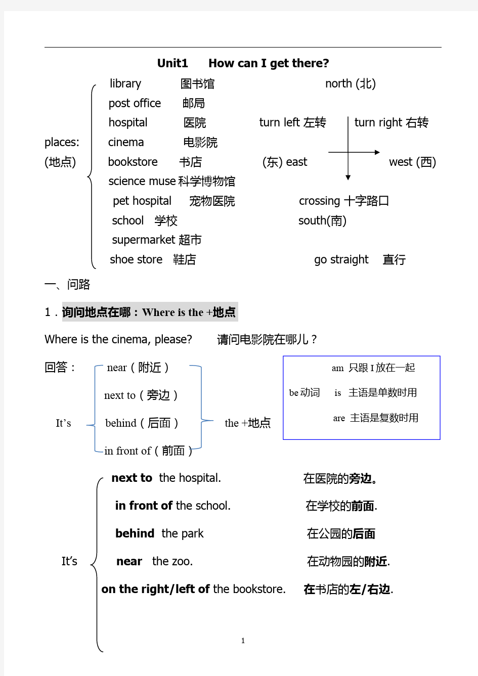 六年级英语上册1-3单元知识点归纳