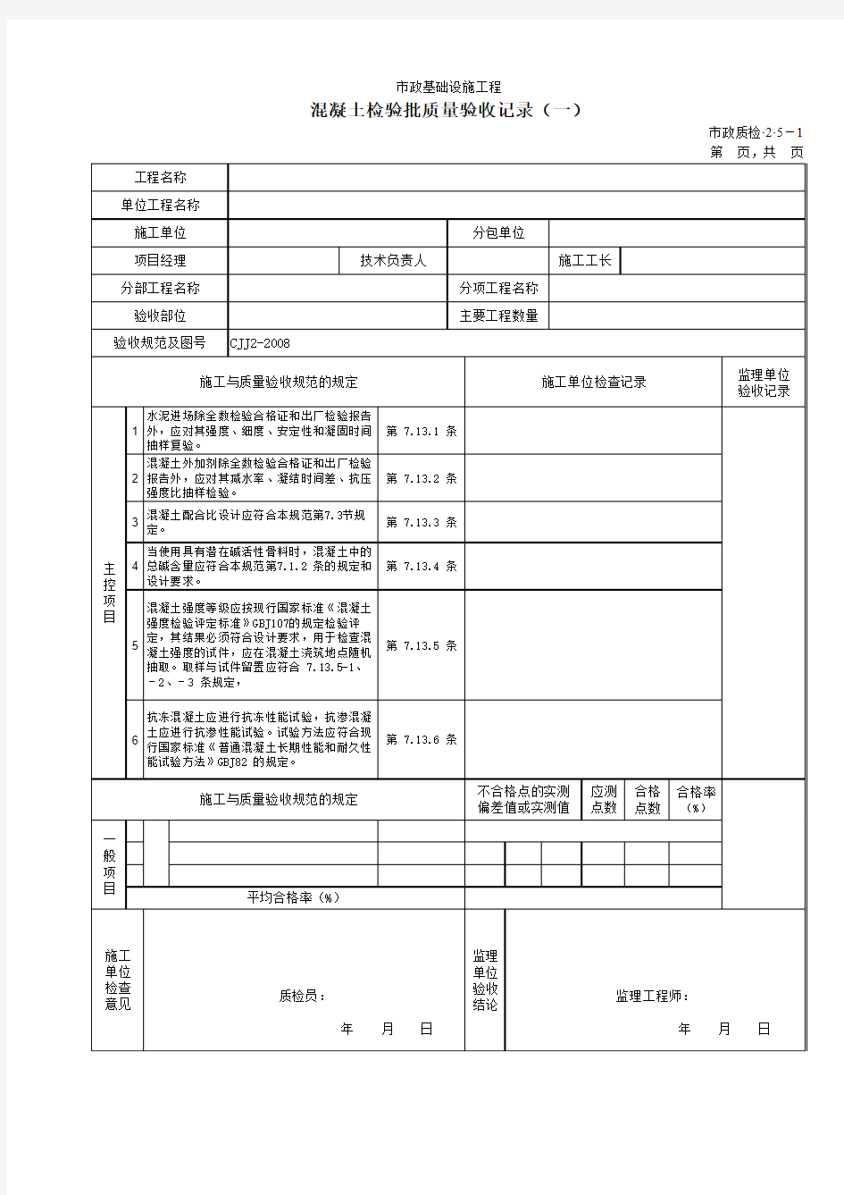 混凝土验批质量验收记录一