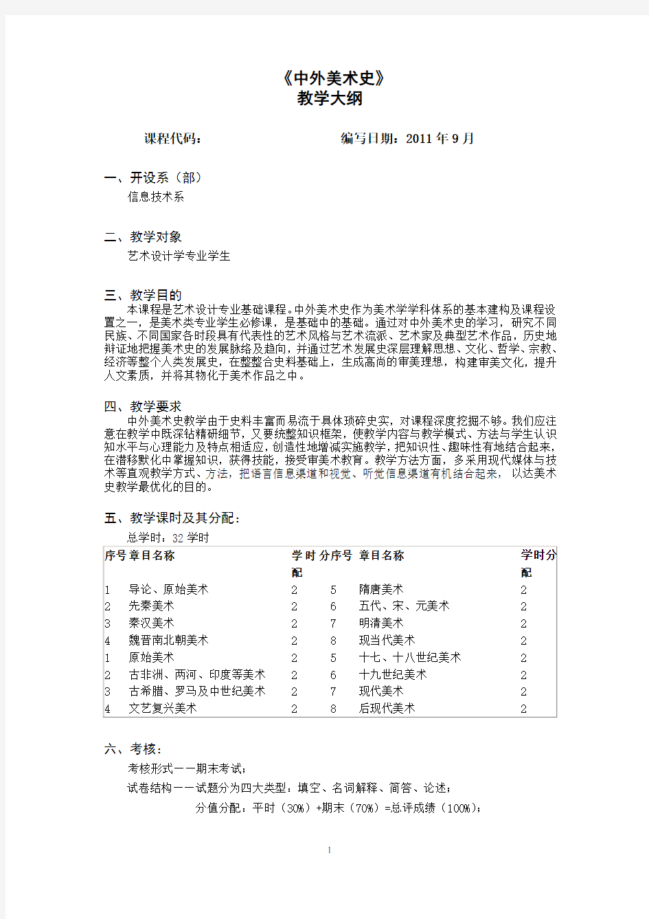 (完整版)中外美术史教学大纲剖析