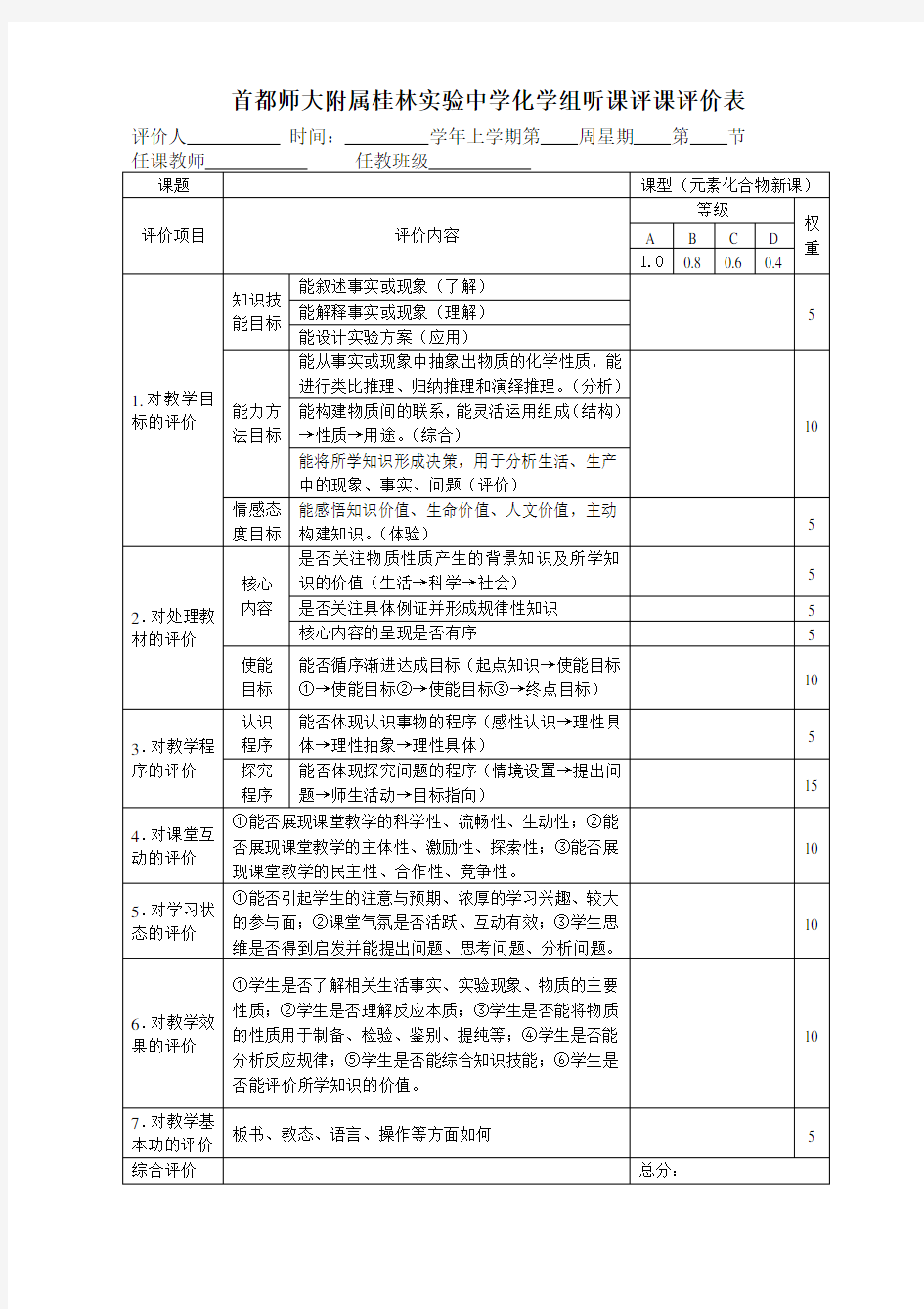 听课评课评价表