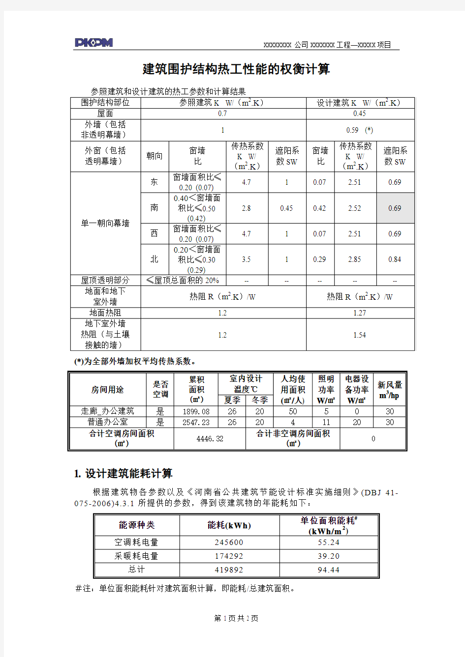 公共建筑节能权衡计算报告书