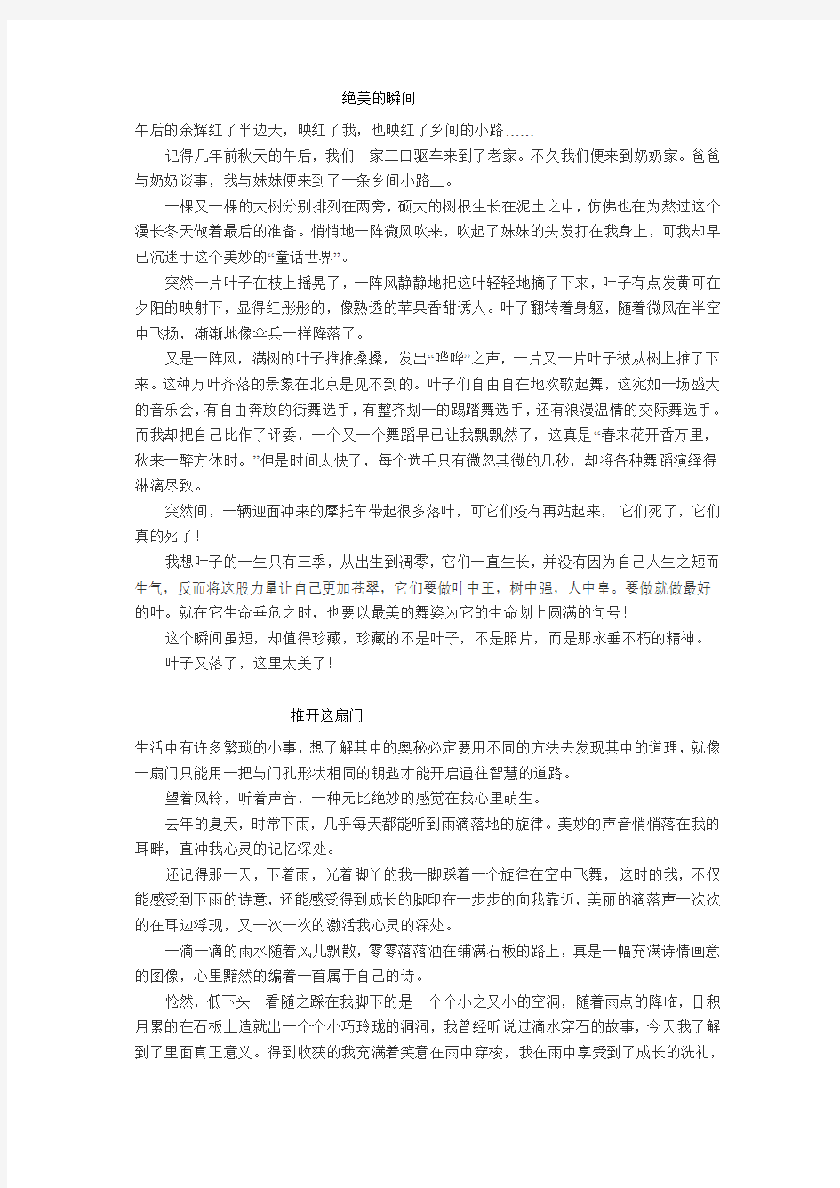 小升初语文满分作文