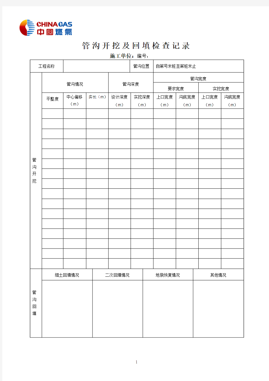 3管沟开挖及回填检查记录