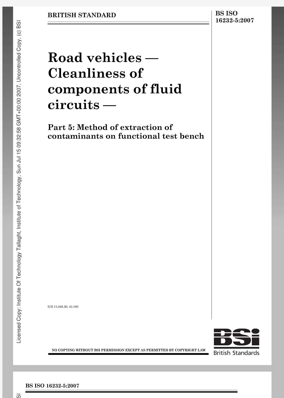 BS ISO 16232-5-2007 Road vehicles -Cleanliness of components of fluid circuits-P.