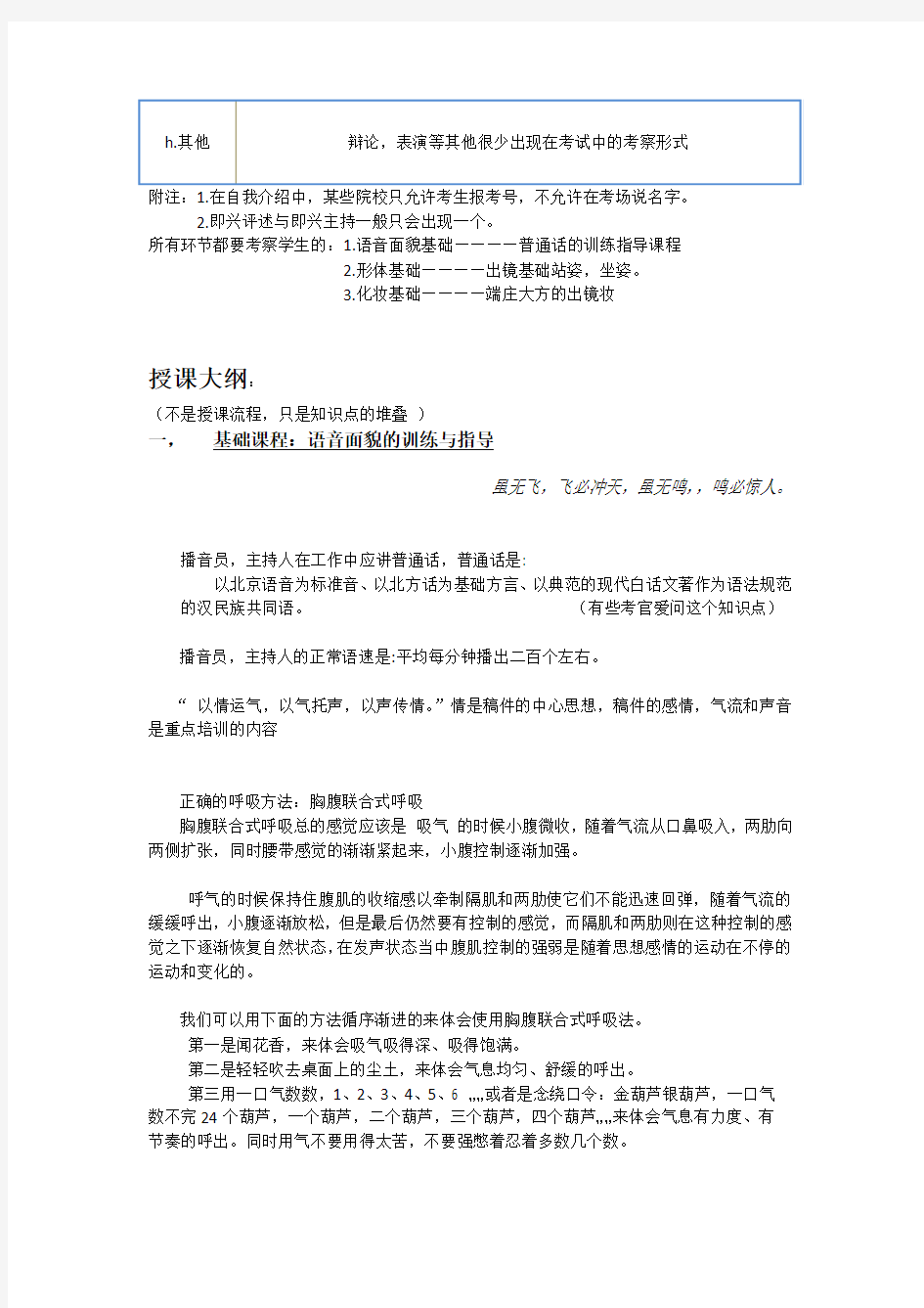 高考艺术类播音主持专业考前培训材料