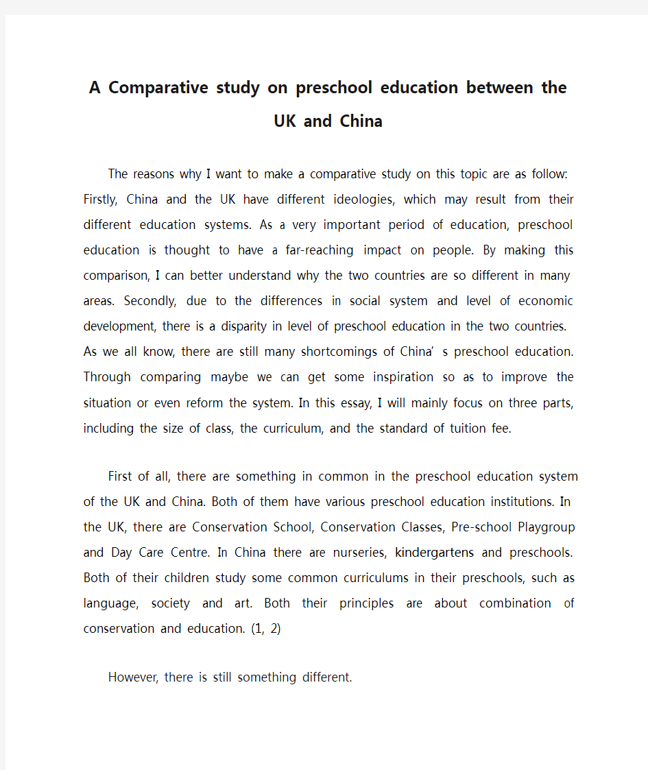 A Comparative study on preschool education between the UK and China
