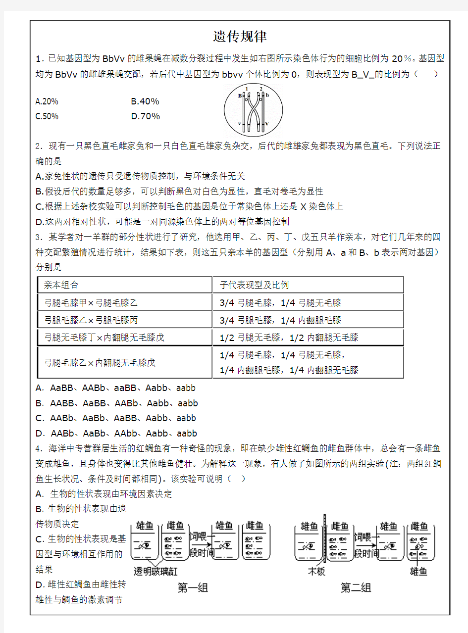 人教版生物必修二遗传规律习题(含答案)