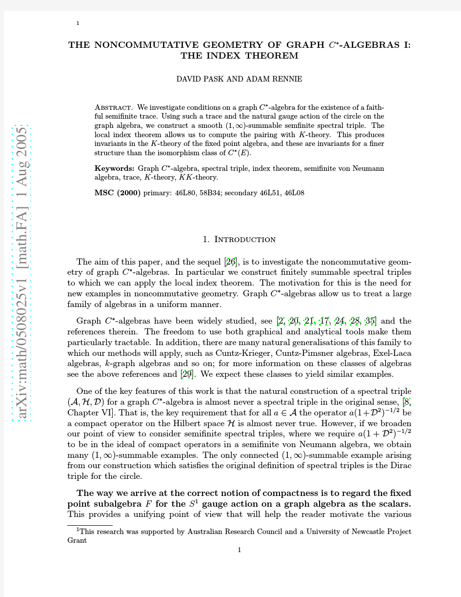 The Noncommutative Geometry of Graph $C^$-Algebras I The Index Theorem