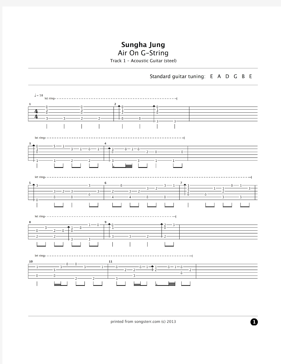 Air On G-String Tab by Sungha Jung 郑成河