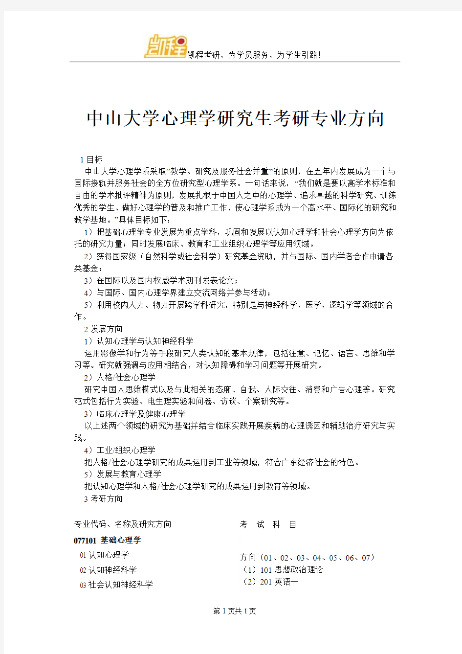 心理学研究生考研专业方向