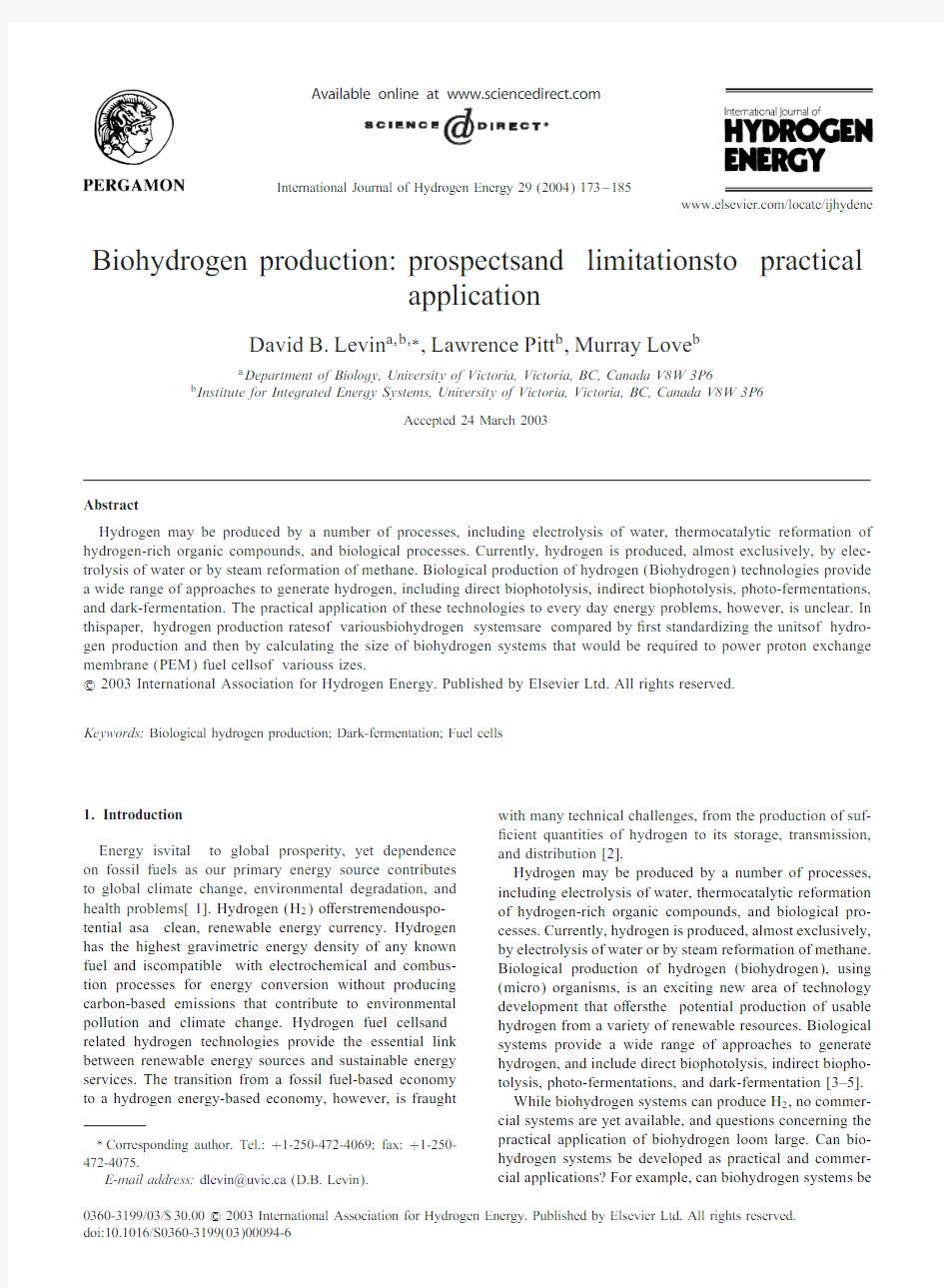 Biohydrogen production prospectsand limitationsto practical