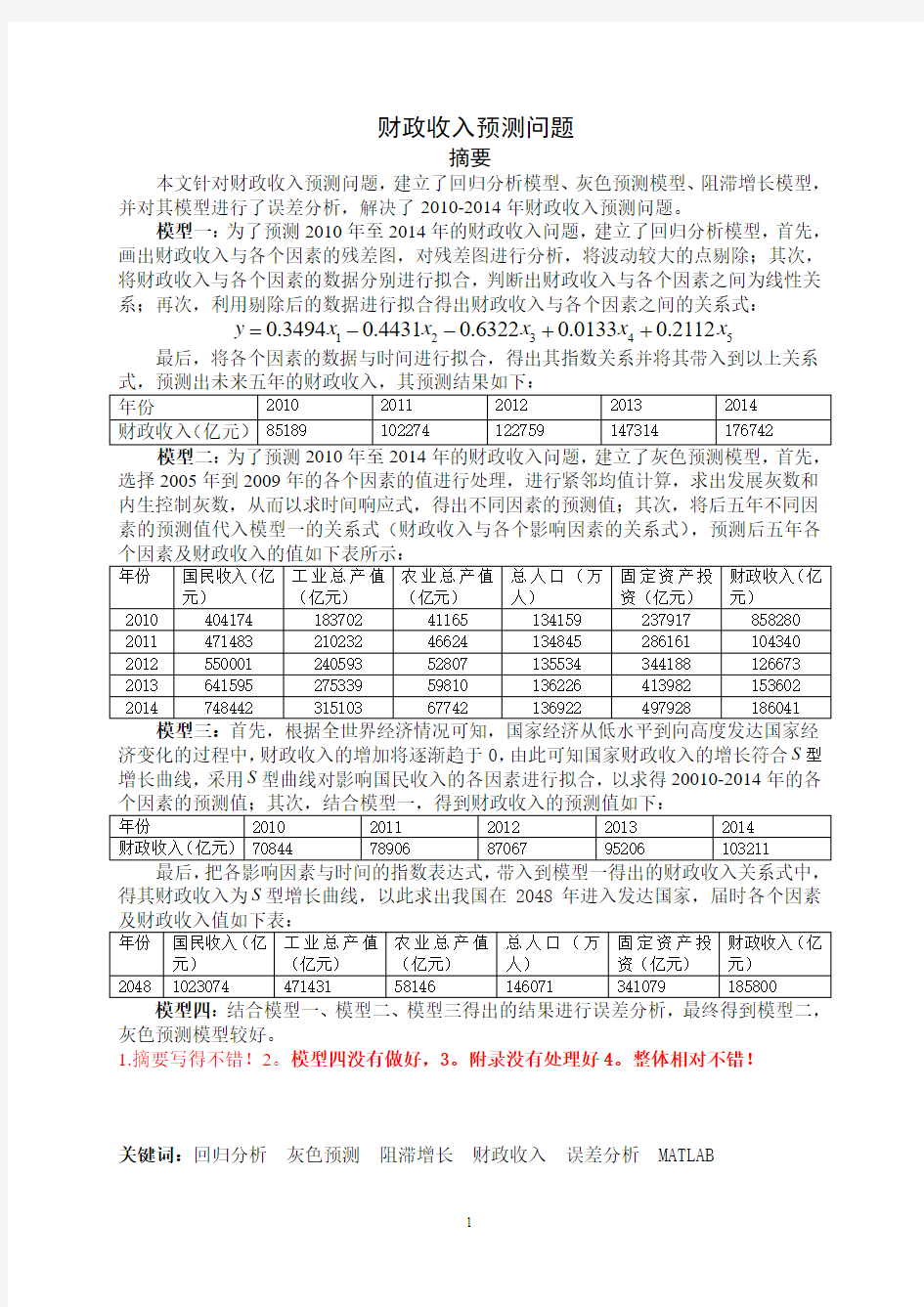 财政收入预测问题1