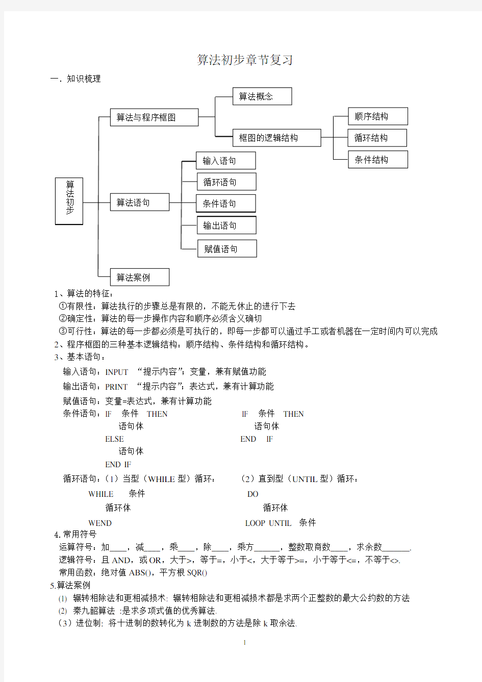 高中数学必修三算法初步复习(含答案)