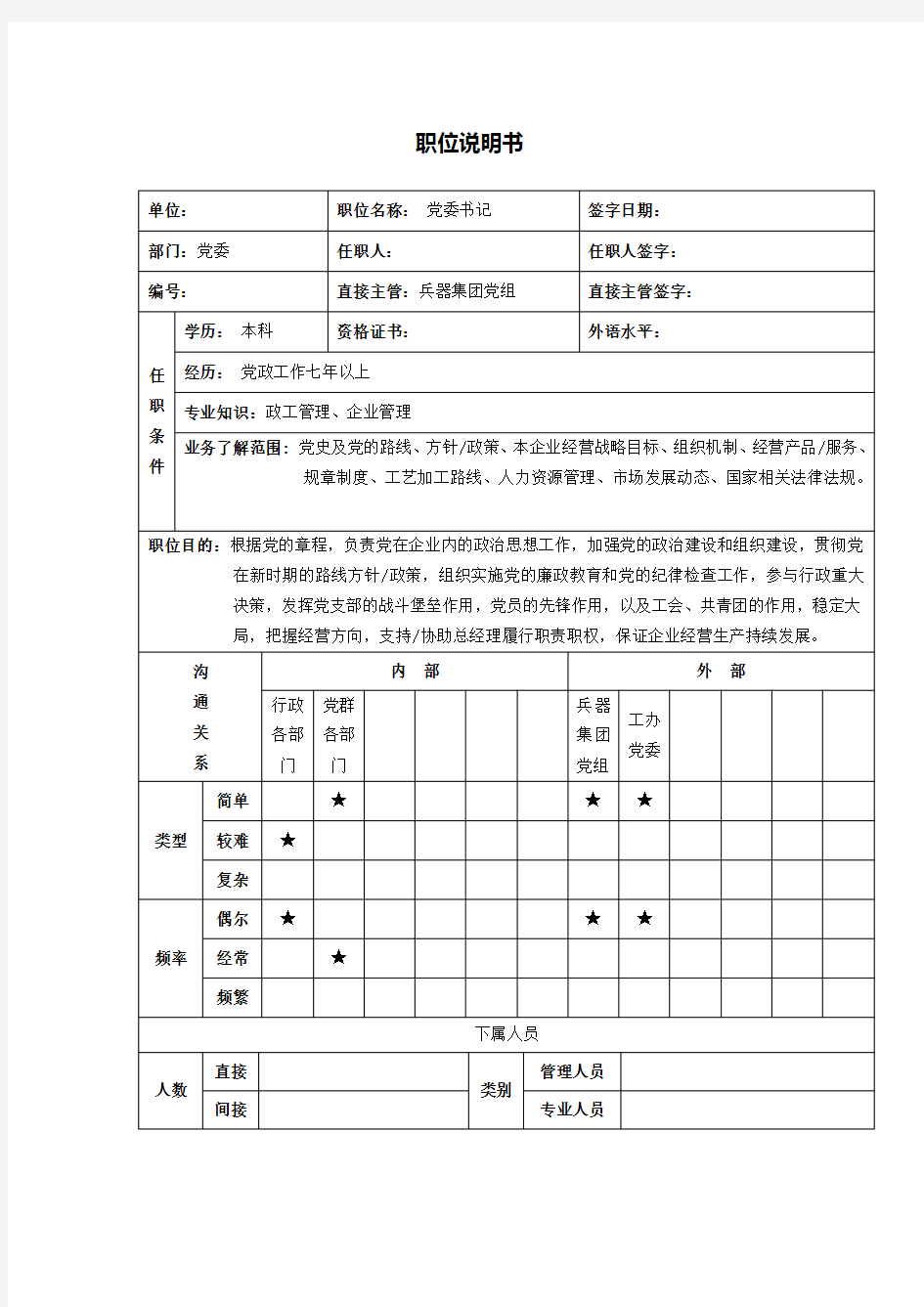 党委书记岗位说明书.doc