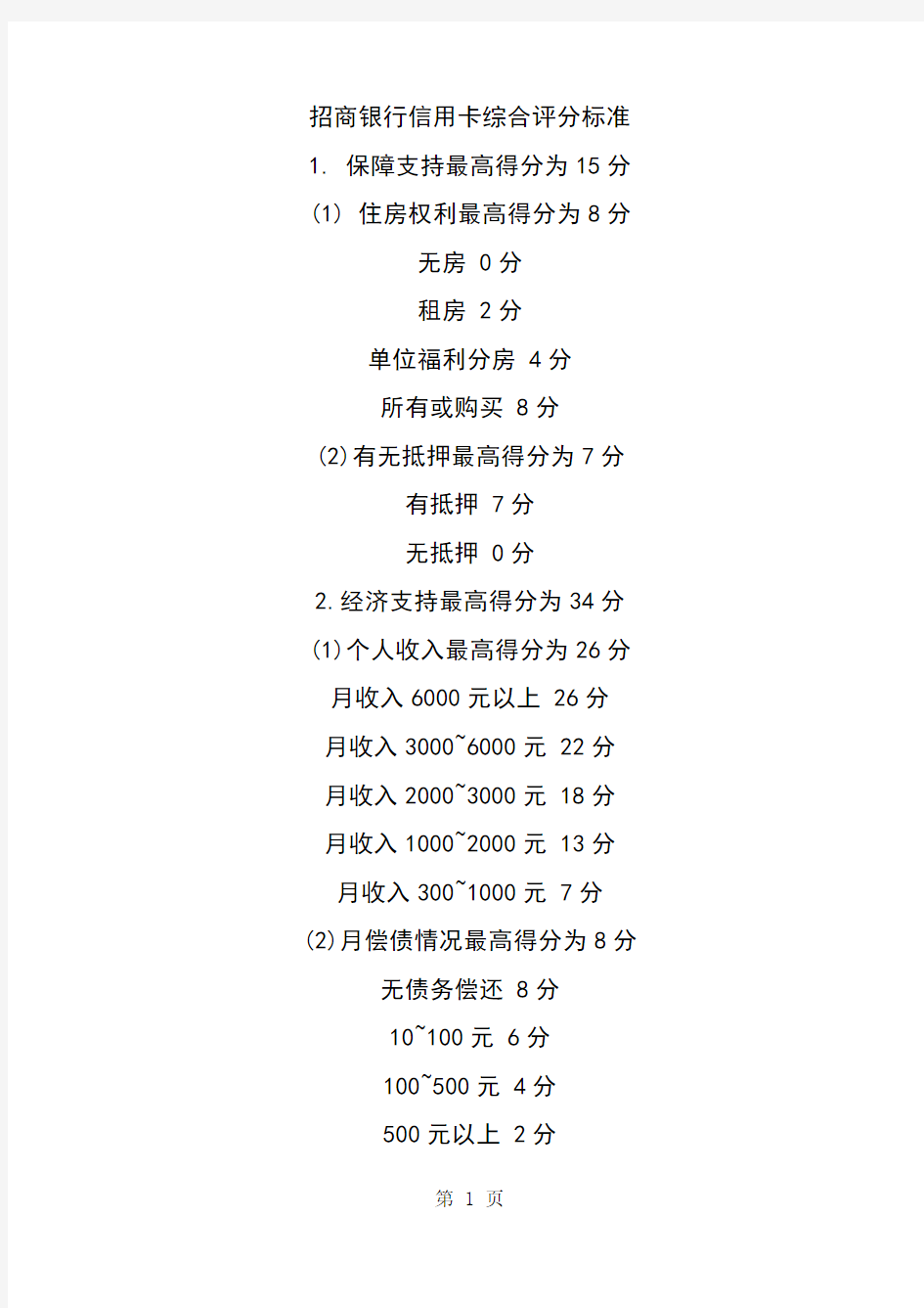 招商银行信用卡综合评分标准11页word文档