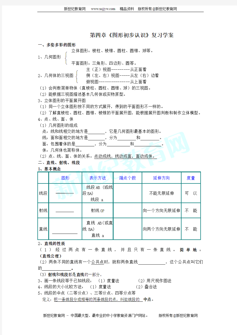 七年级数学图形的初步认识