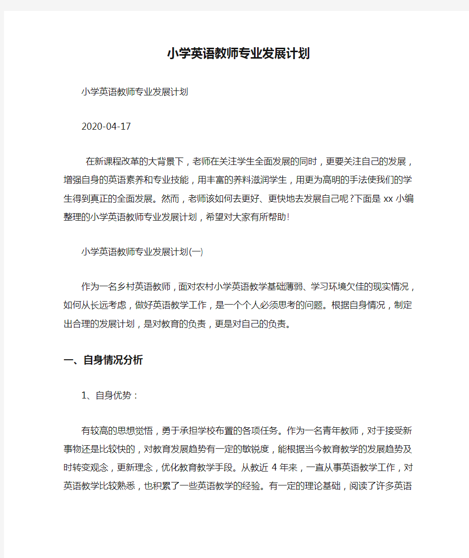 小学英语教师专业发展计划