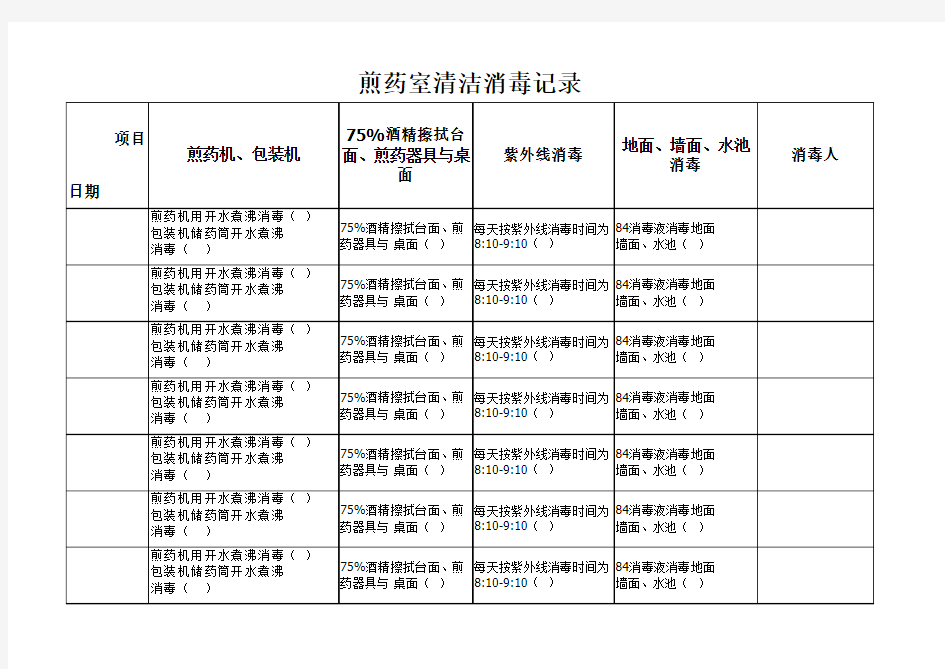 煎药室清洁消毒记录