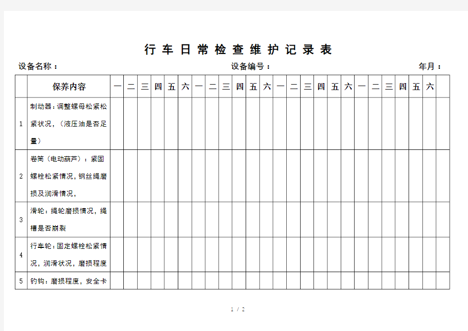 行车日常检查维护记录表