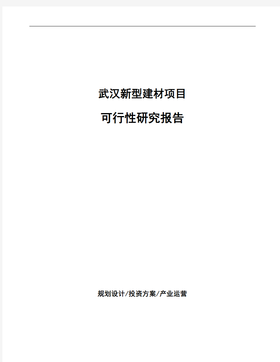 武汉新型建材项目可行性研究报告