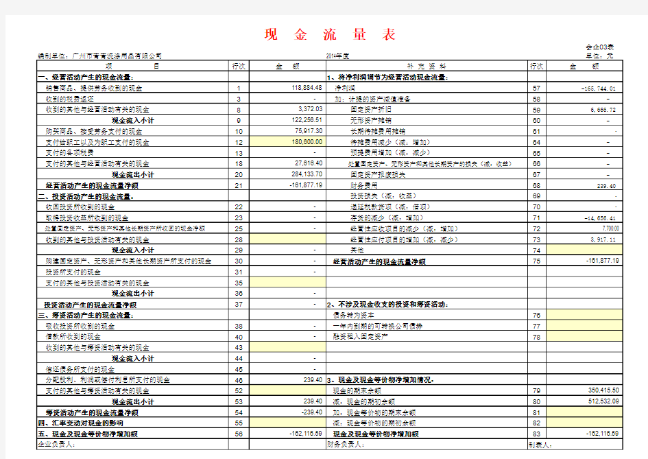 现金流量测算表(现金流量表)