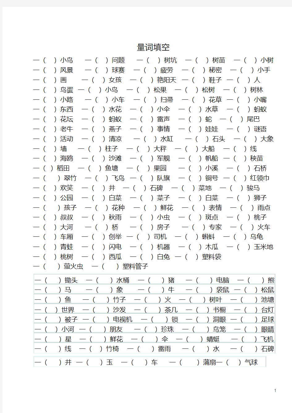 (完整版)量词填空及答案