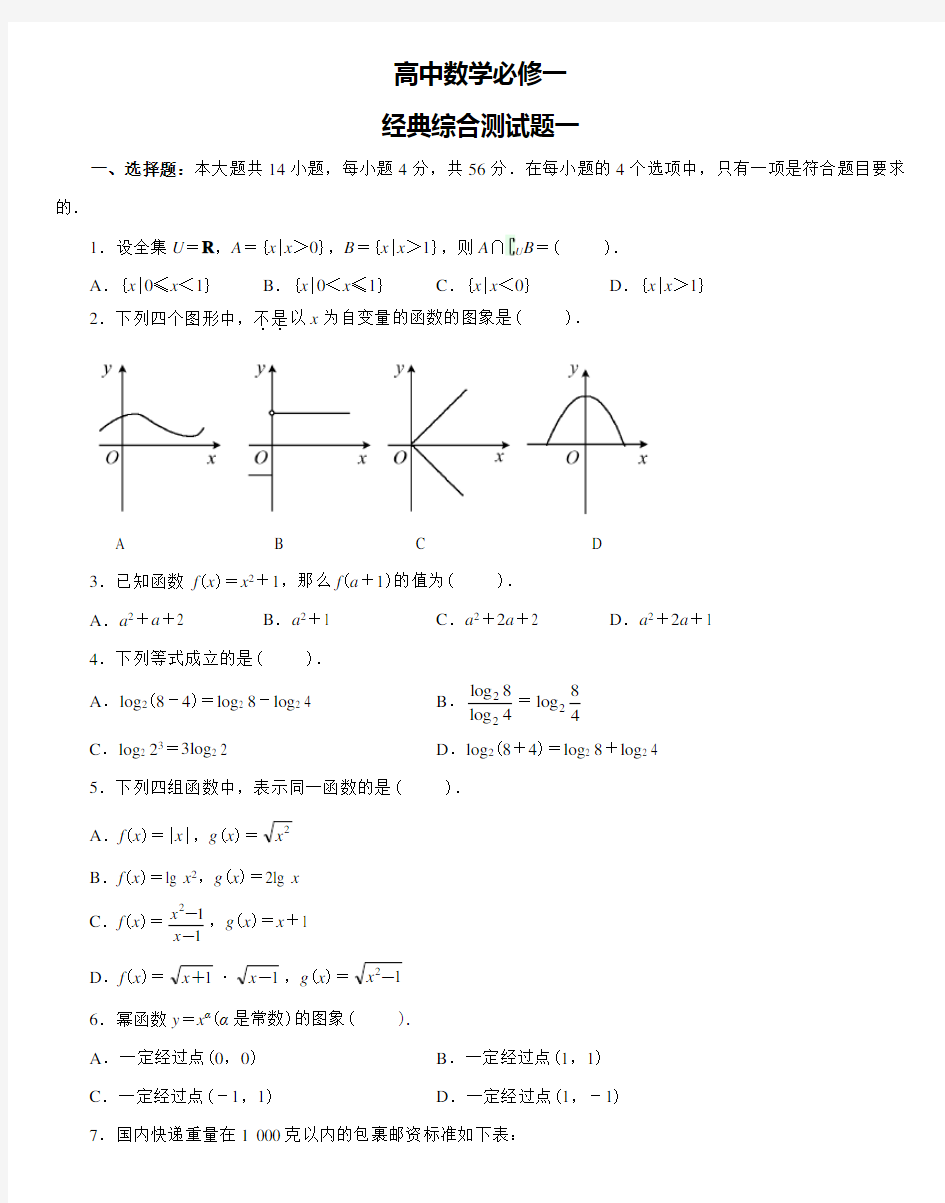 高中数学必修一经典综合测试题一