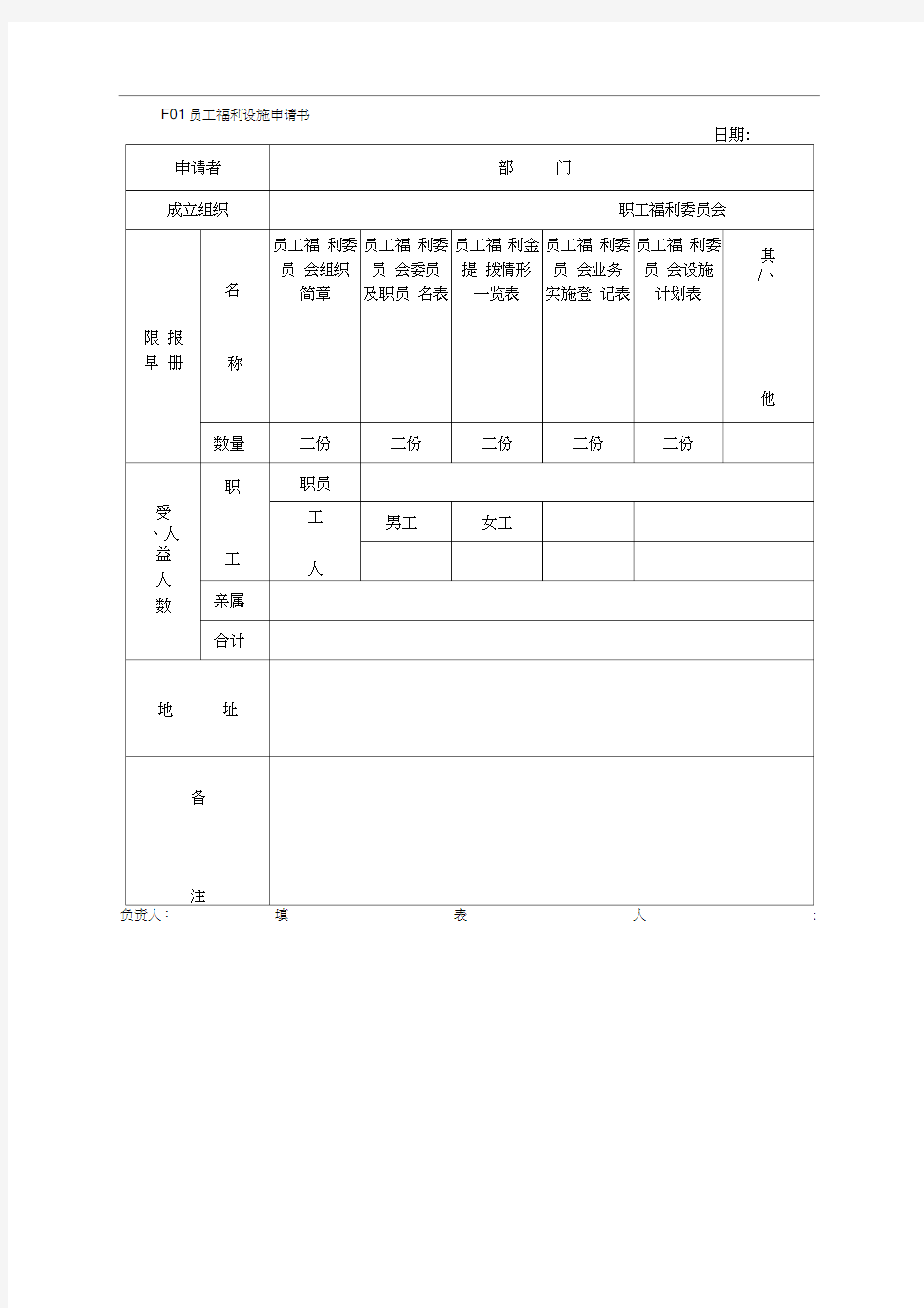 员工福利管理表单大全