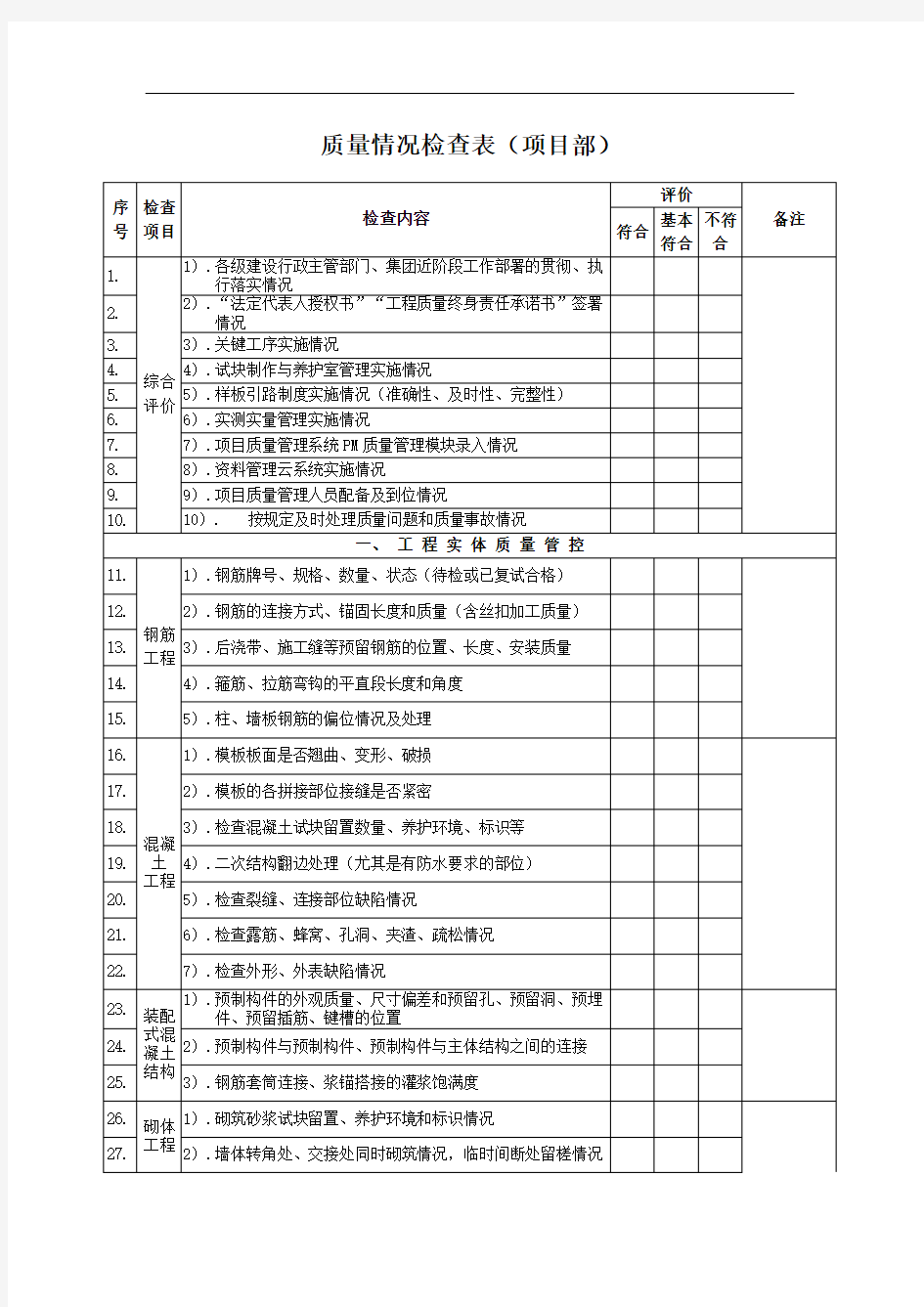 工程质量检查记录(评分表)