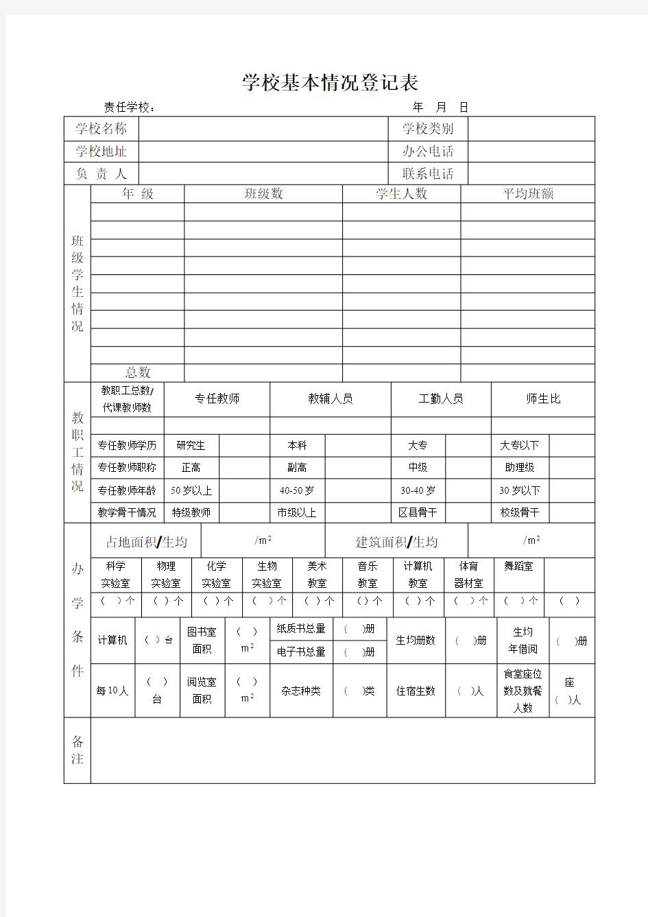 学校基本情况登记表(打印版)