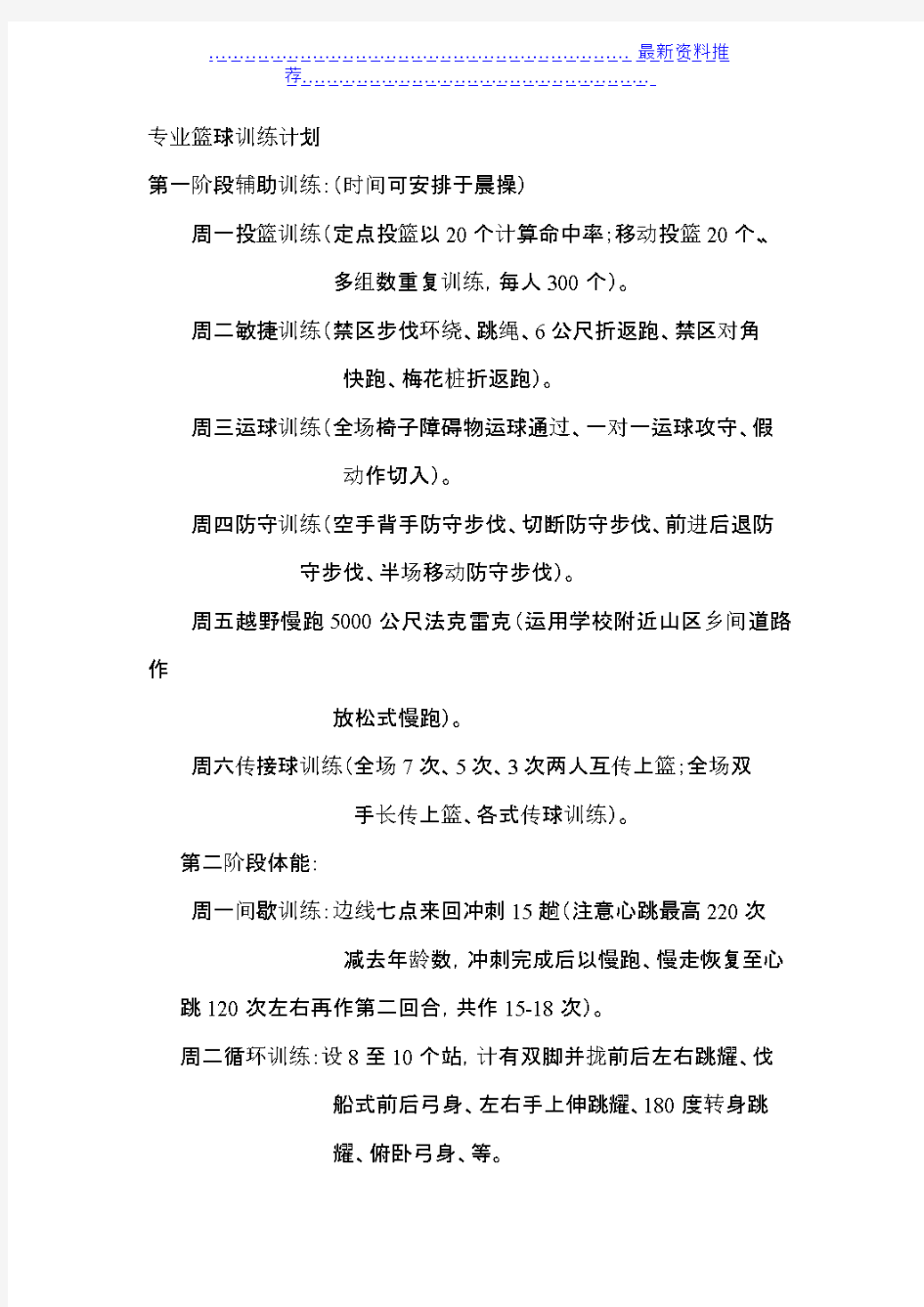 专业篮球训练计划