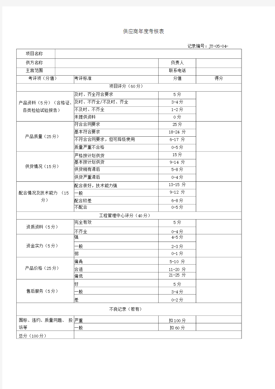 供应商年度考核表