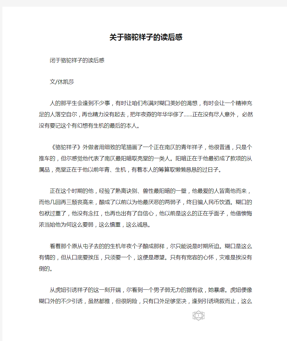 关于骆驼祥子的读后感