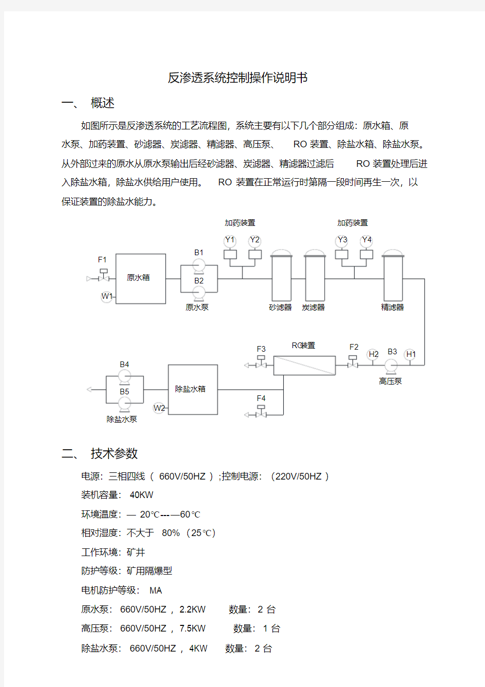 反渗透系统控制操作说明书