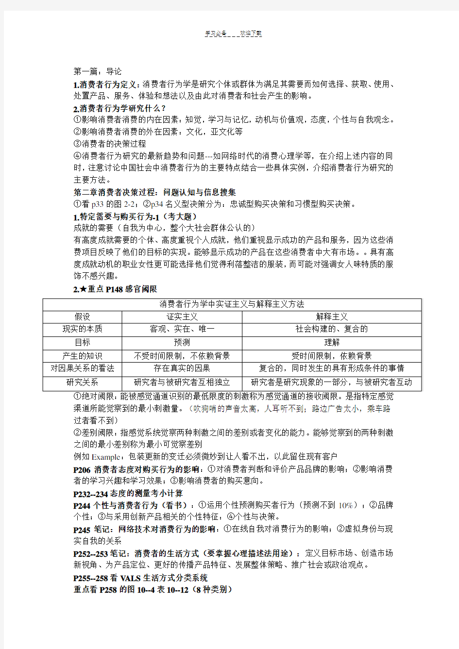 消费者行为学知识点整理