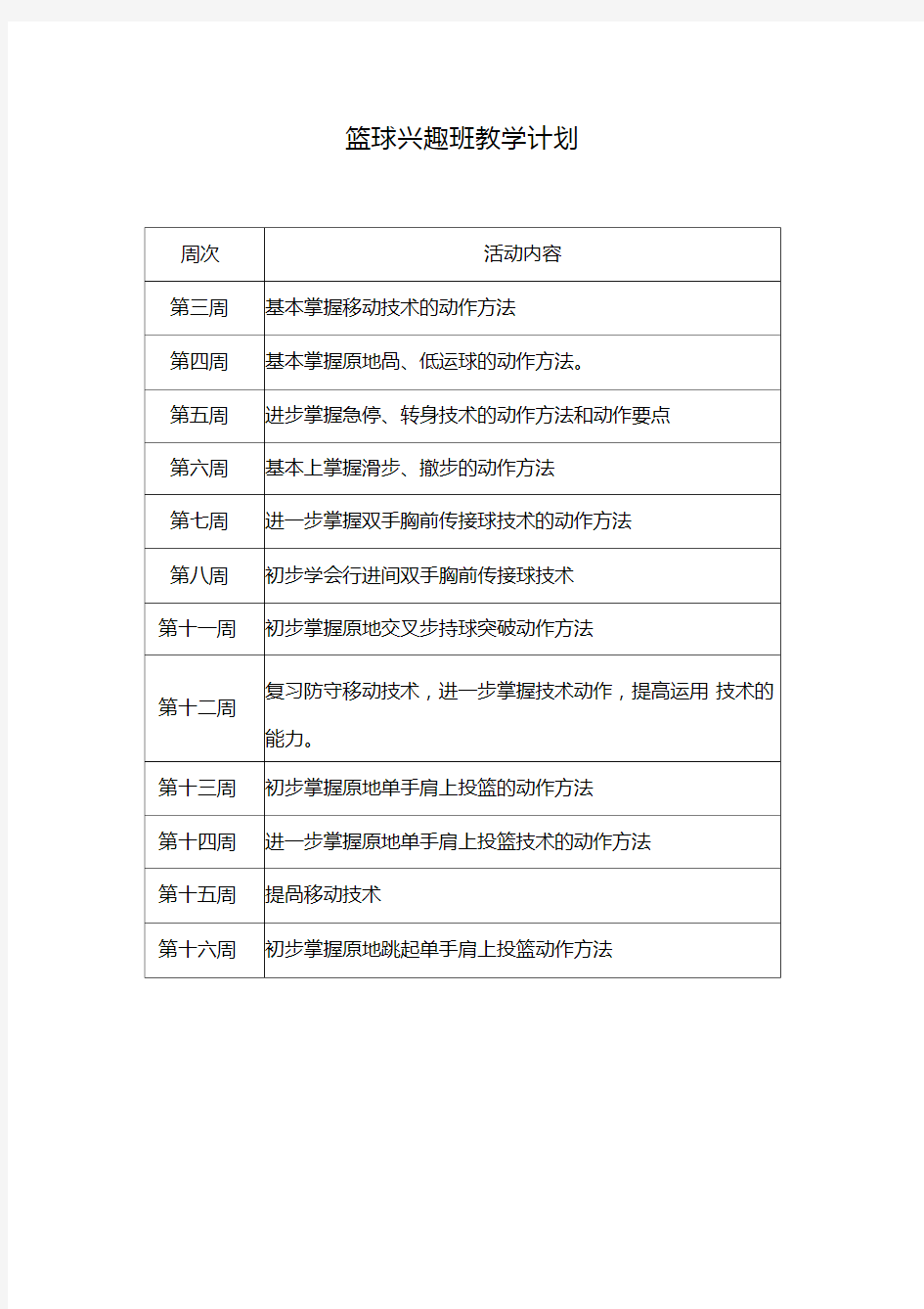 篮球兴趣班教学计划以及教案