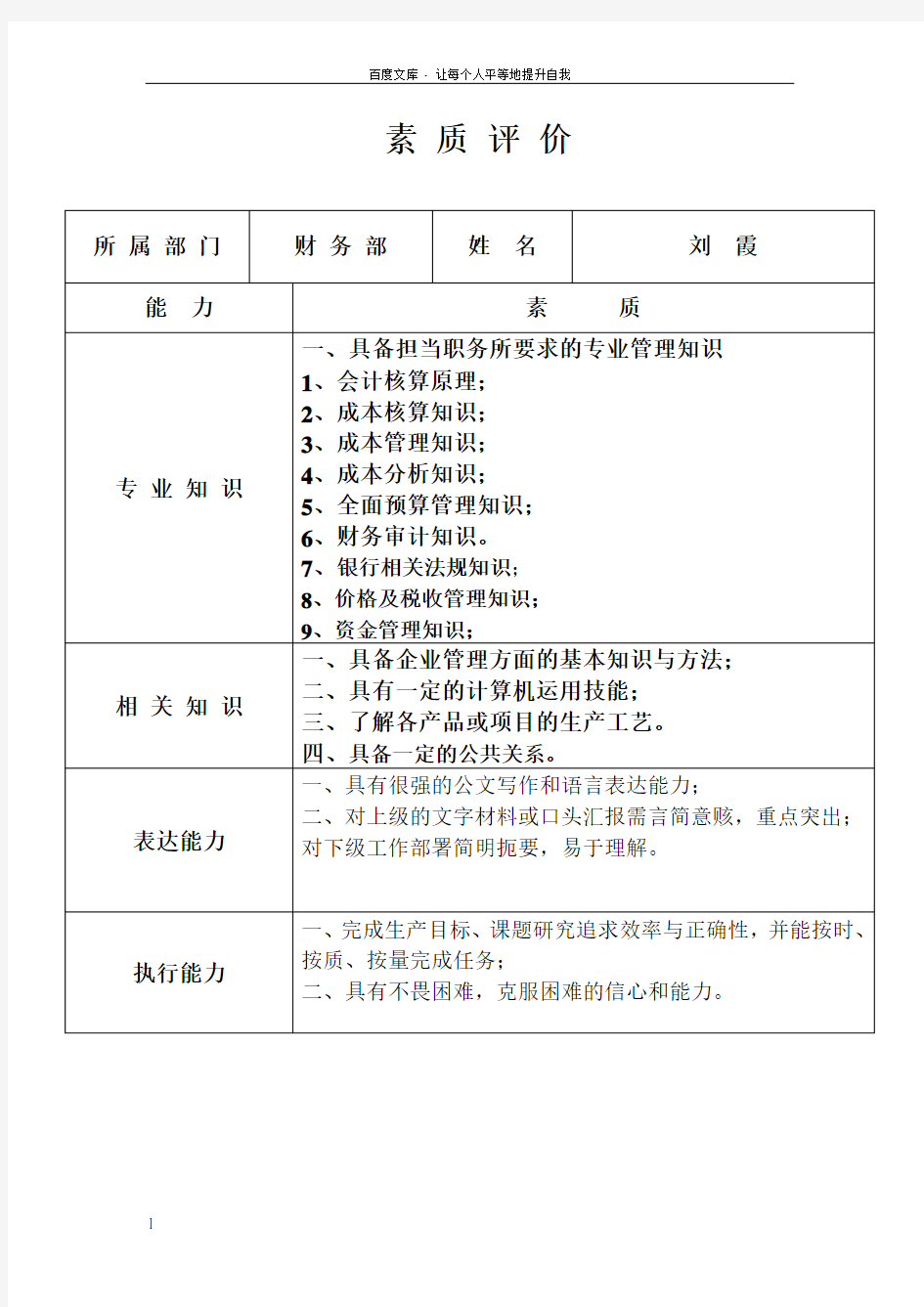 员工岗位素质要求