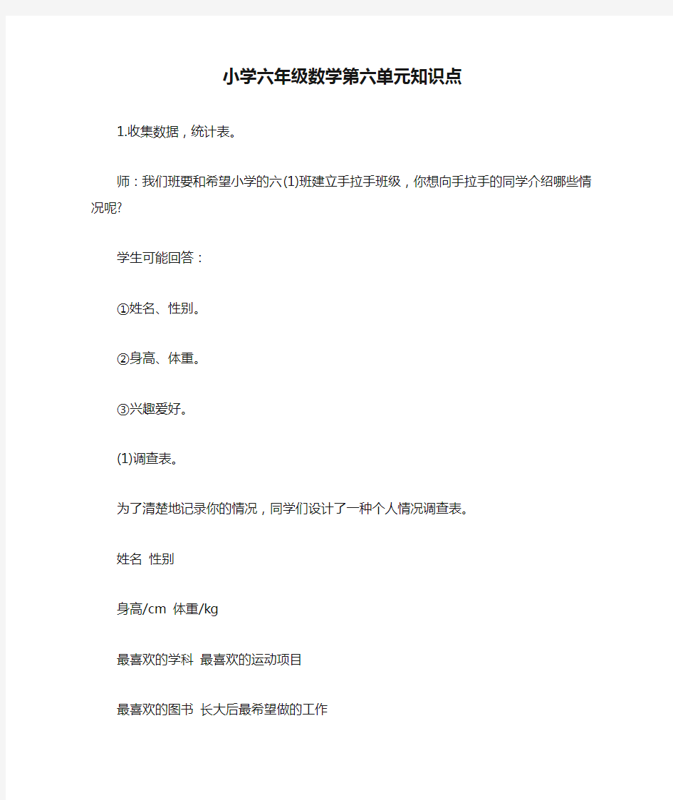 小学六年级数学第六单元知识点