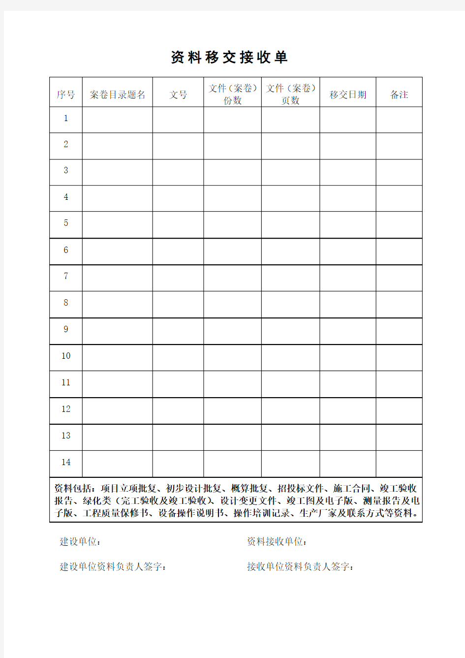 资料移交接收单