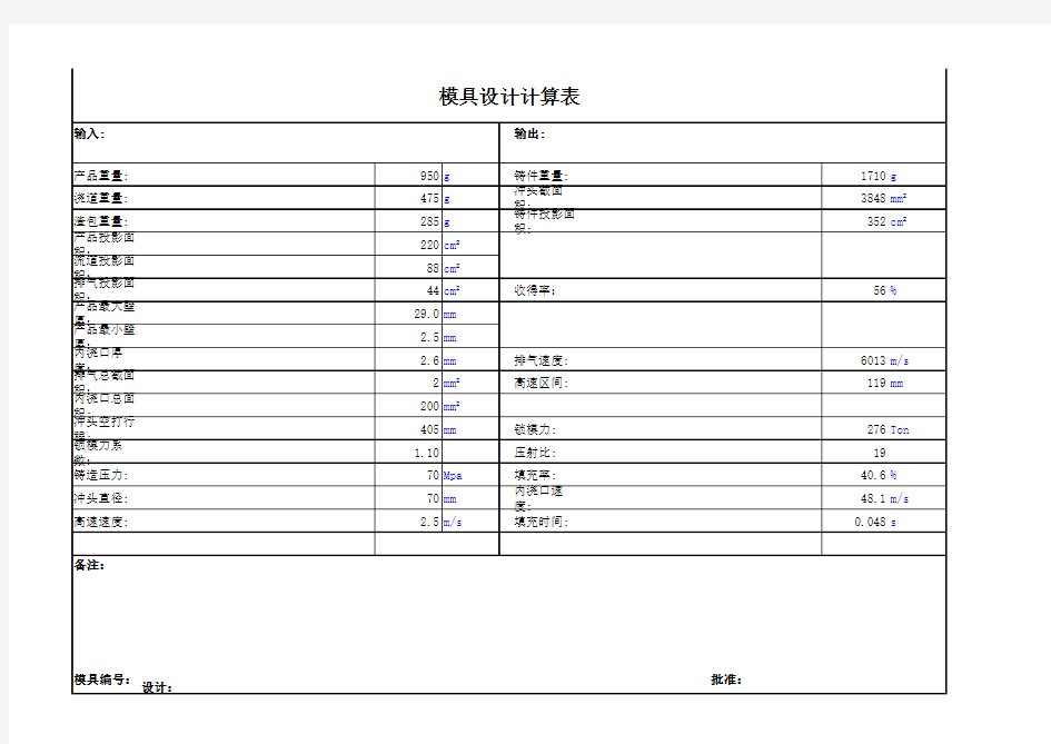模具设计计算表