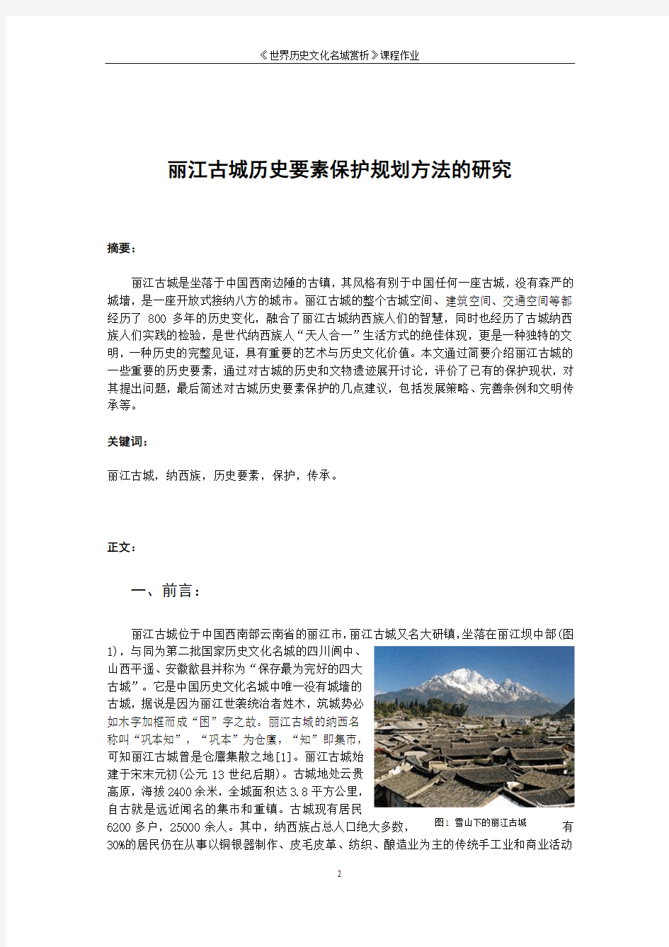 世界历史文化名城赏析-丽江古城历史要素保护规划方法的研究