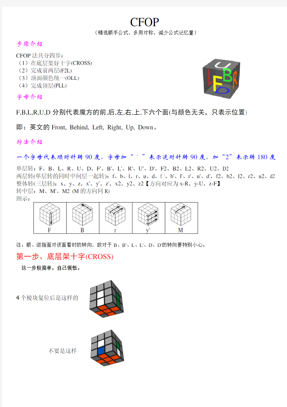 最新三阶魔方CFOP公式